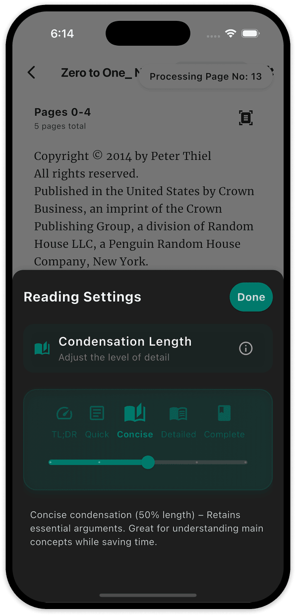 ReadFast AI App Screenshot - PDF Summarizer Settings